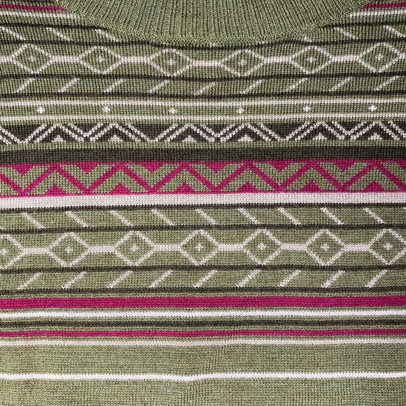 Smartwool woman's size large L graphic striped merino wool green sweater - Picture 10 of 16